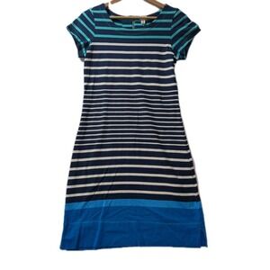 Hatley‎ Striped Shift Dress S Navy Blue White Teal Cotton Nautical Quarter Zip